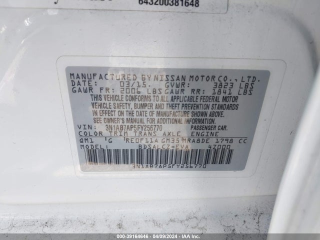 Nissan SENTRA S 2015 3N1AB7AP5FY256770 Image 9