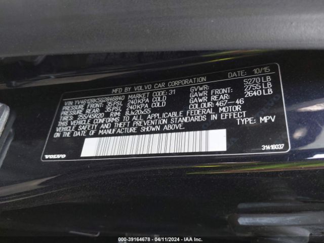 YV4612RK5G2846840 Volvo Xc60 T5 Premier