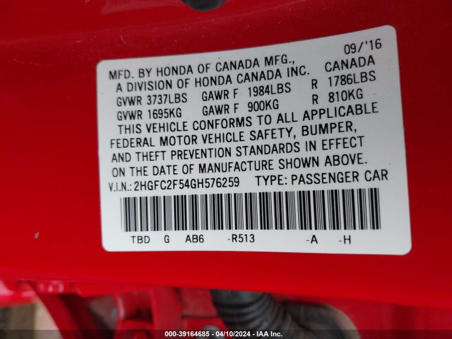 Honda Civic Lx 2016 2HGFC2F54GH576259 Image 9