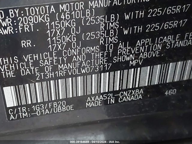 Toyota RAV4 LE 2020 2T3H1RFV0LW073117 Image 9