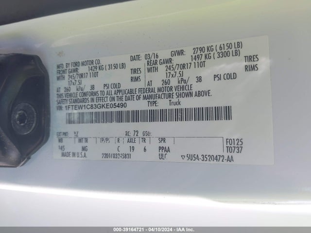 Ford F-150 Xlt 2016 1FTEW1C83GKE05490 Image 9