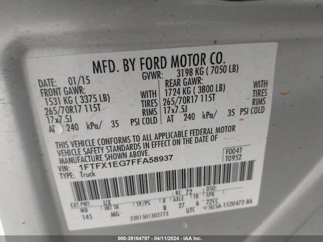 Ford F-150 Xlt 2015 1FTFX1EG7FFA58937 Image 9