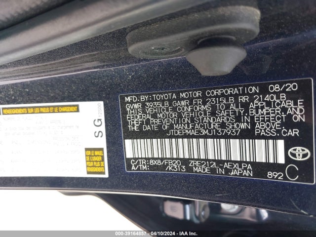 Toyota COROLLA LE 2021 JTDEPMAE3MJ137937 Image 9