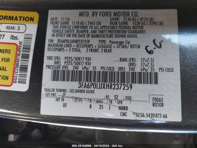 Ford Fusion Hybrid Se 2017 3FA6P0LUXHR237259 Image 9