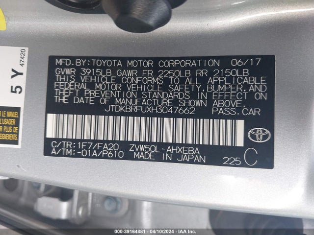 Toyota Prius Two 2017 JTDKBRFUXH3047662 Image 9