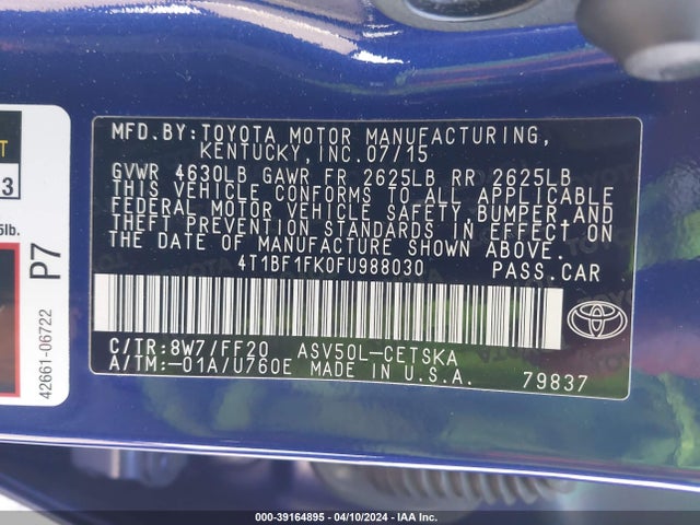 Toyota CAMRY SE 2015 4T1BF1FK0FU988030 Image 9