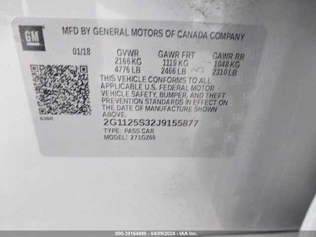 Chevrolet IMPALA 2LZ 2018 2G1125S32J9155877 Image 9