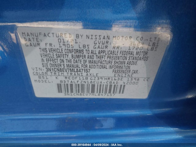 Nissan Versa Sv Xtronic Cvt 2021 3N1CN8EV7ML847157 Image 9