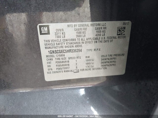 Chevrolet Suburban Ls 2017 1GNSCGEC5HR336284 Image 9