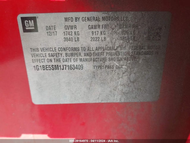 Chevrolet Cruze Lt Auto 2018 1G1BE5SM1J7163409 Image 9