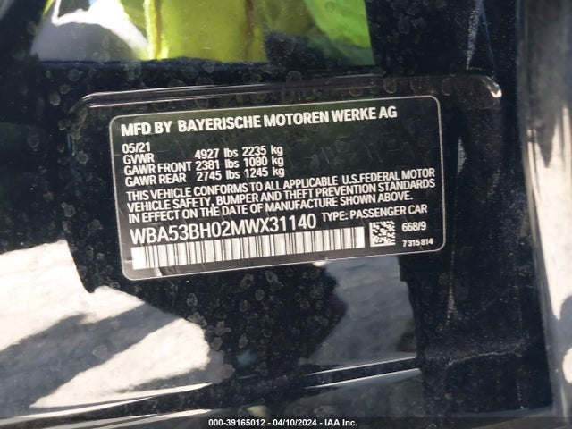 BMW 530I 2021 WBA53BH02MWX31140 Image 9
