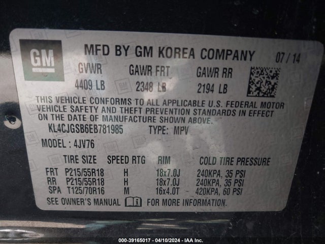 KL4CJGSB6EB781985 Buick Encore Leather