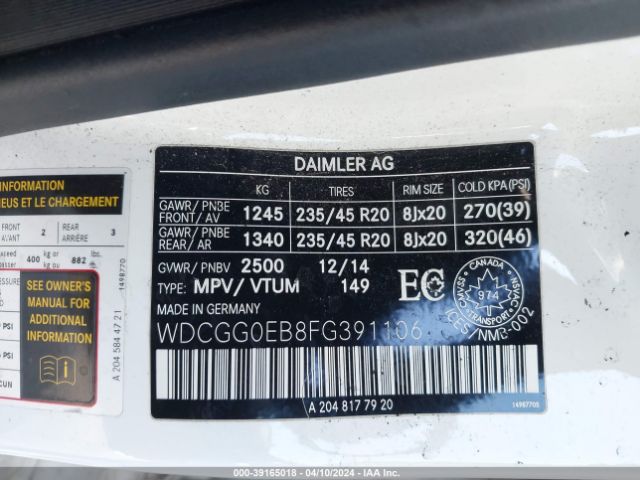 WDCGG0EB8FG391106 Mercedes-Benz Glk 250 Bluetec 4matic