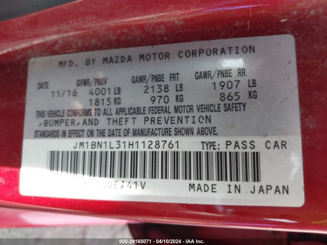 JM1BN1L31H1128761 Mazda Mazda3 Touring 2.5