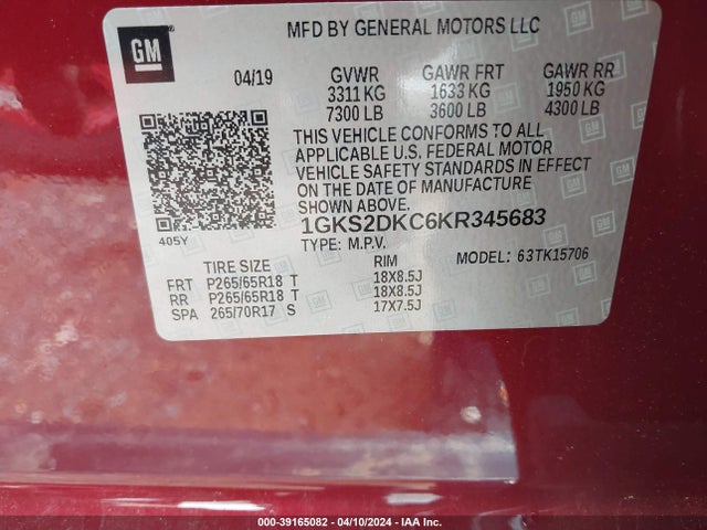 GMC Yukon Slt Standard Edition 2019 1GKS2DKC6KR345683 Image 9