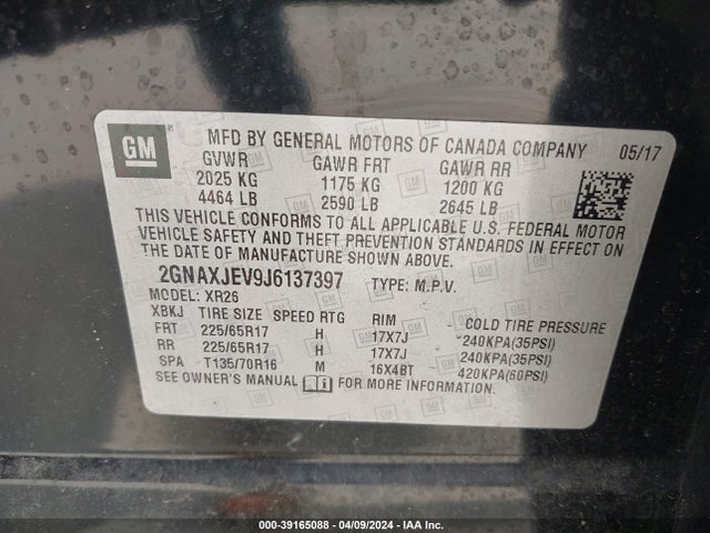 Chevrolet EQUINOX LT 2018 2GNAXJEV9J6137397 Image 9