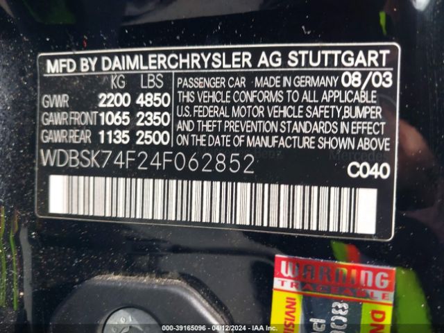 2004 MERCEDES-BENZ SL 55 AMG WDBSK74F24F062852 Photo 8