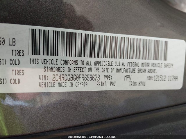 Dodge Grand Caravan Se 2015 2C4RDGBG0FR658673 Image 9