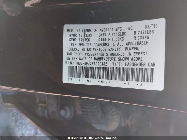 Honda Accord Sport 2014 1HGCR2F53EA000482 Image 9