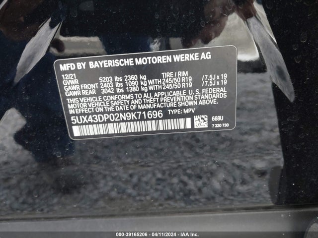 BMW X3 Sdrive30i 2022 5UX43DP02N9K71696 Image 9