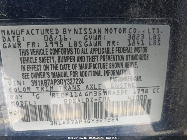 Nissan SENTRA SV 2016 3N1AB7AP3GY327224 Image 9