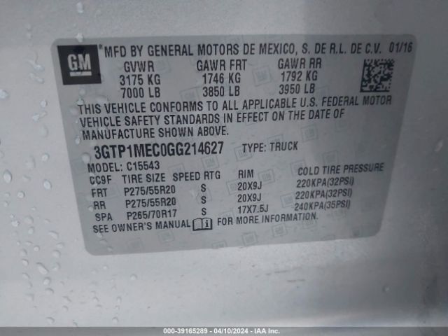 3GTP1MEC0GG214627 GMC Sierra 1500 Sle