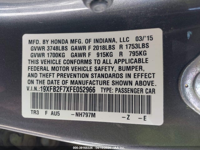 Honda CIVIC SE 2015 19XFB2F7XFE052966 Image 9