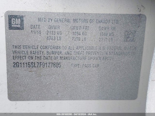 Chevrolet IMPALA 1LT 2015 2G1115SL7F9177805 Image 9