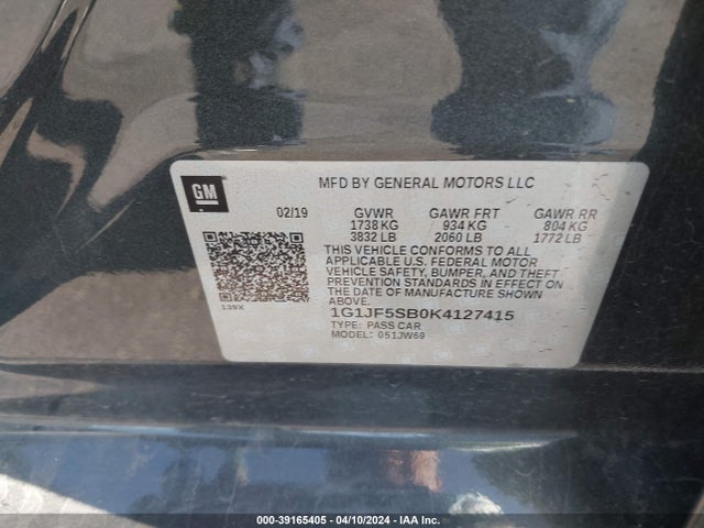 Chevrolet Sonic Premier Auto 2019 1G1JF5SB0K4127415 Image 9