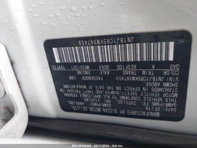 JN1BJ1CR5KW347459 Nissan Rogue Sport Sv