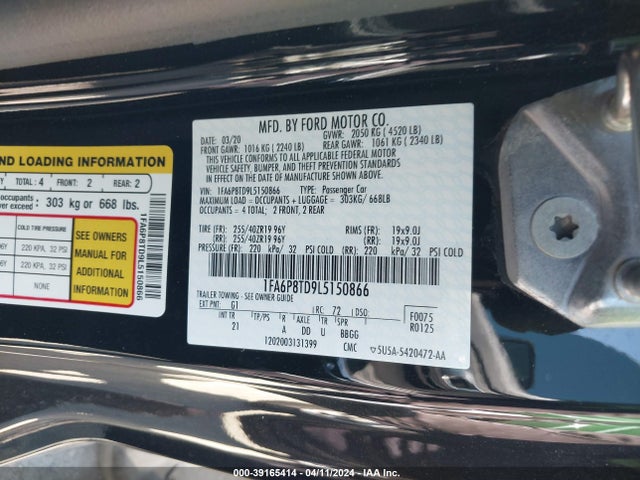 Ford Mustang Ecoboost Fastback 2020 1FA6P8TD9L5150866 Image 9