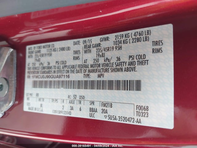 Ford Escape Titanium 2016 1FMCU0J90GUA97116 Image 9