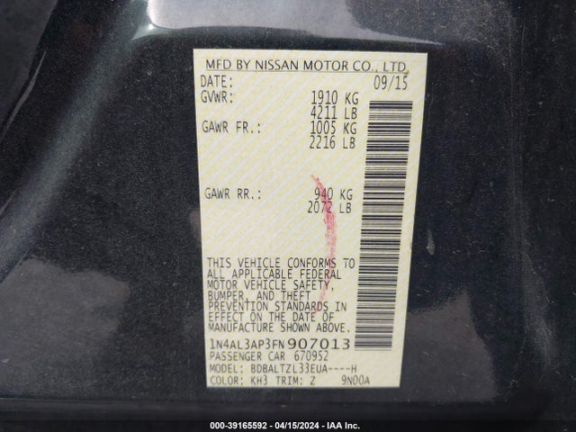 Nissan Altima 2.5 Sl 2015 1N4AL3AP3FN907013 Image 9