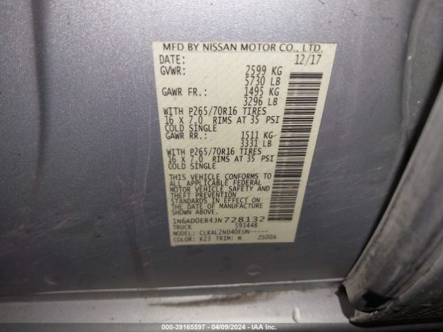 1N6AD0ER4JN728132 Nissan Frontier Sv