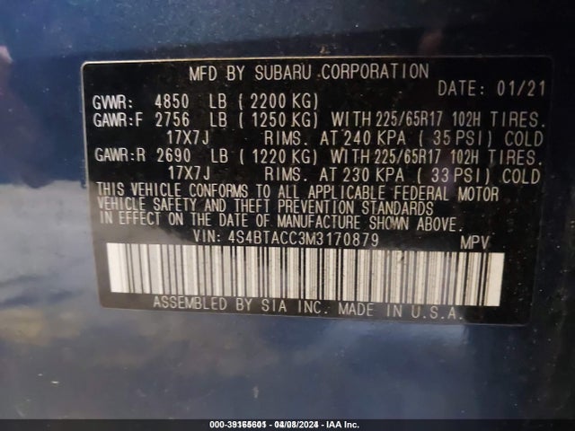 Subaru Outback Premium 2021 4S4BTACC3M3170879 Image 9