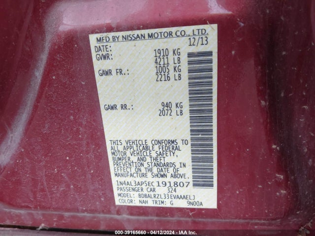 Nissan Altima 2.5 S 2014 1N4AL3AP5EC191807 Image 9