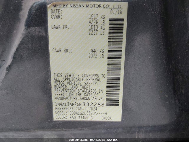 Nissan Altima 2.5 S 2016 1N4AL3AP2GN332288 Image 9