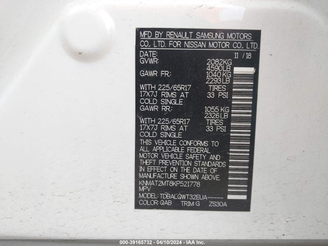 Nissan ROGUE SV 2019 KNMAT2MT8KP521778 Image 9