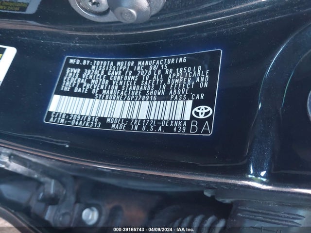 Toyota COROLLA LE 2016 5YFBURHE7GP378916 Image 9