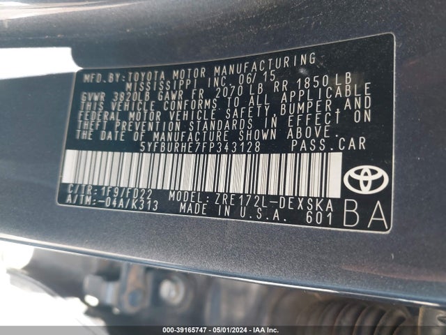 Toyota Corolla S Plus 2015 5YFBURHE7FP343128 Image 9
