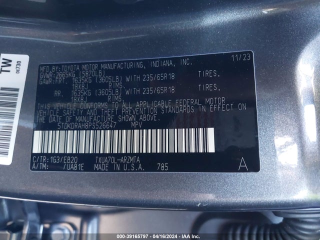Toyota Highlander Xle 2023 5TDKDRAH8PS526647 Image 9