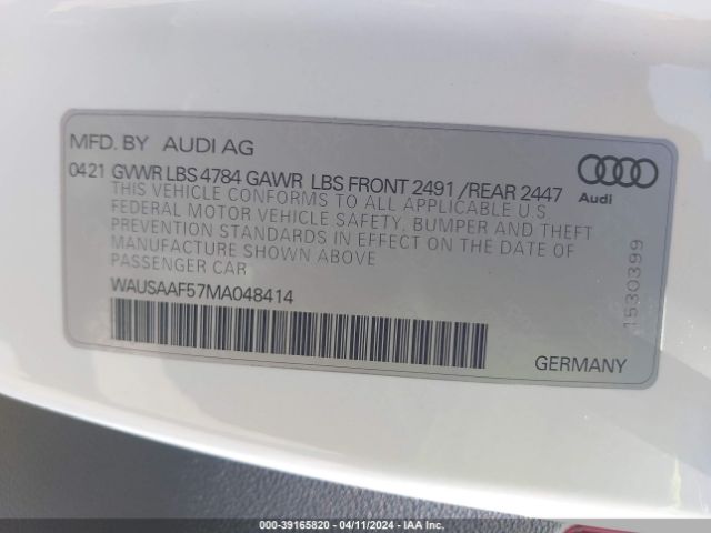 2021 AUDI A5 WAUSAAF57MA048414 Photo 8