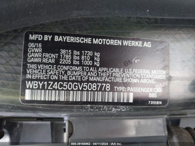 WBY1Z4C50GV508778 BMW I3 Base W/range Extender