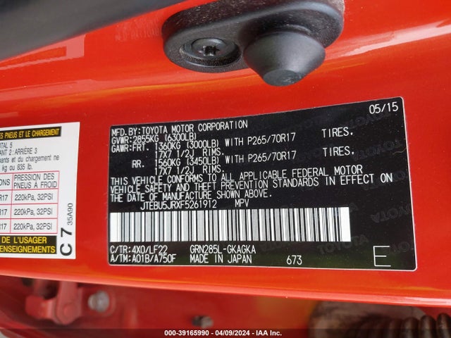 Toyota 4runner Trd Pro 2015 JTEBU5JRXF5261912 Image 9
