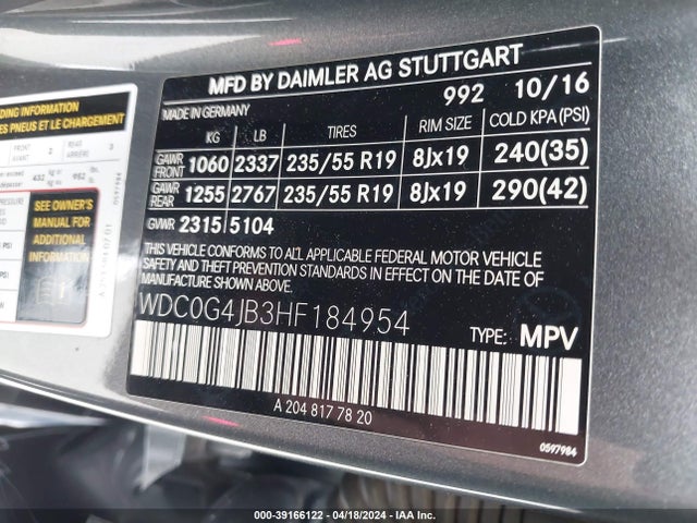 WDC0G4JB3HF184954 Mercedes-Benz GLC 300