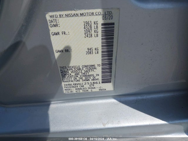 Nissan Altima S Fwd 2020 1N4BL4BVXLC251861 Image 9