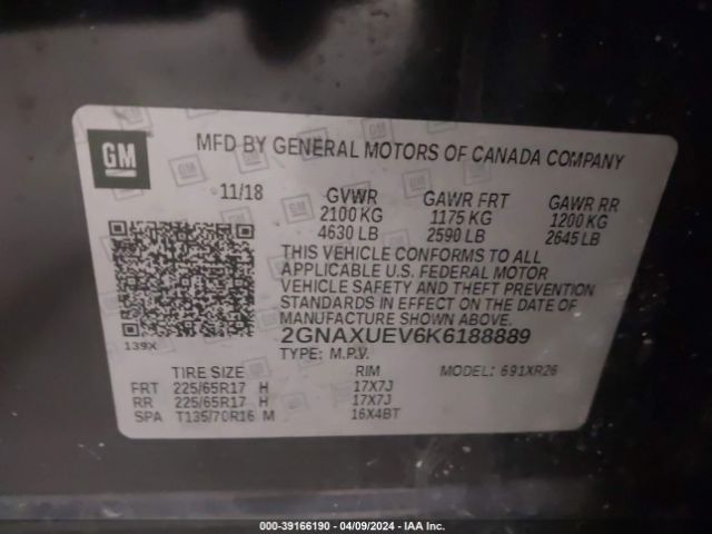 2GNAXUEV6K6188889 Chevrolet EQUINOX LT