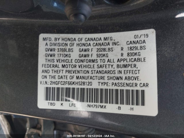 Honda Civic Lx 2019 2HGFC2F66KH528120 Image 9