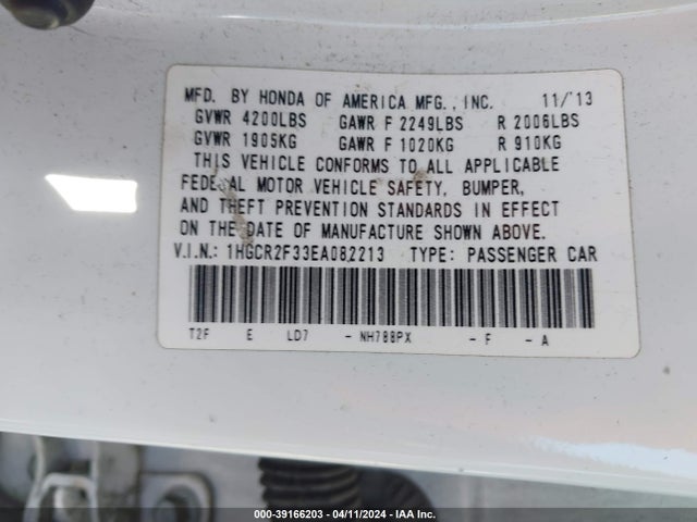 Honda ACCORD LX 2014 1HGCR2F33EA082213 Image 9