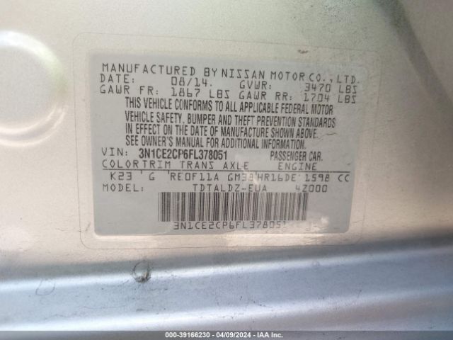3N1CE2CP6FL378051 Nissan Versa Note S (sr)/s Plus/sl/sr/sv
